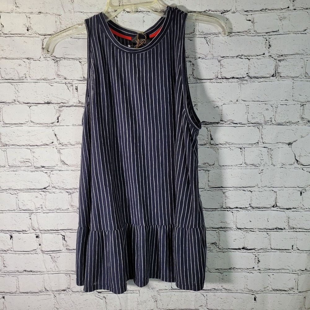 W5‎ Peplum Tank Top Womens Large Navy Blue White Striped NWT 23603ADN